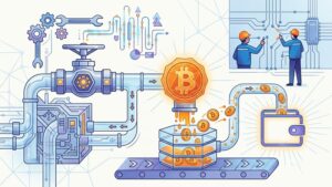 Схематичная иллюстрация процесса настройки автоматического биткоин-крана для пользователей FaucetPay от компании КриптоНетос