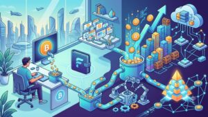 Схематичное изображение роста прибыли от биткоин-крана КриптоНетос для пользователей кошелька FaucetPay в 2026 году