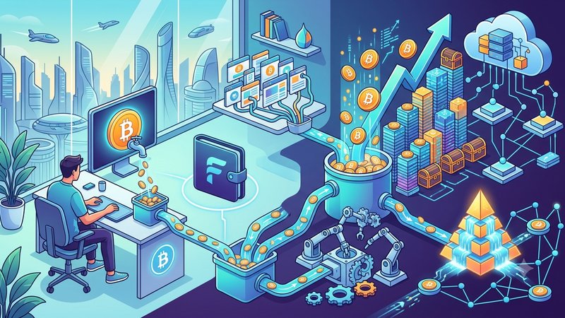 Схематичное изображение роста прибыли от биткоин-крана КриптоНетос для пользователей кошелька FaucetPay в 2026 году